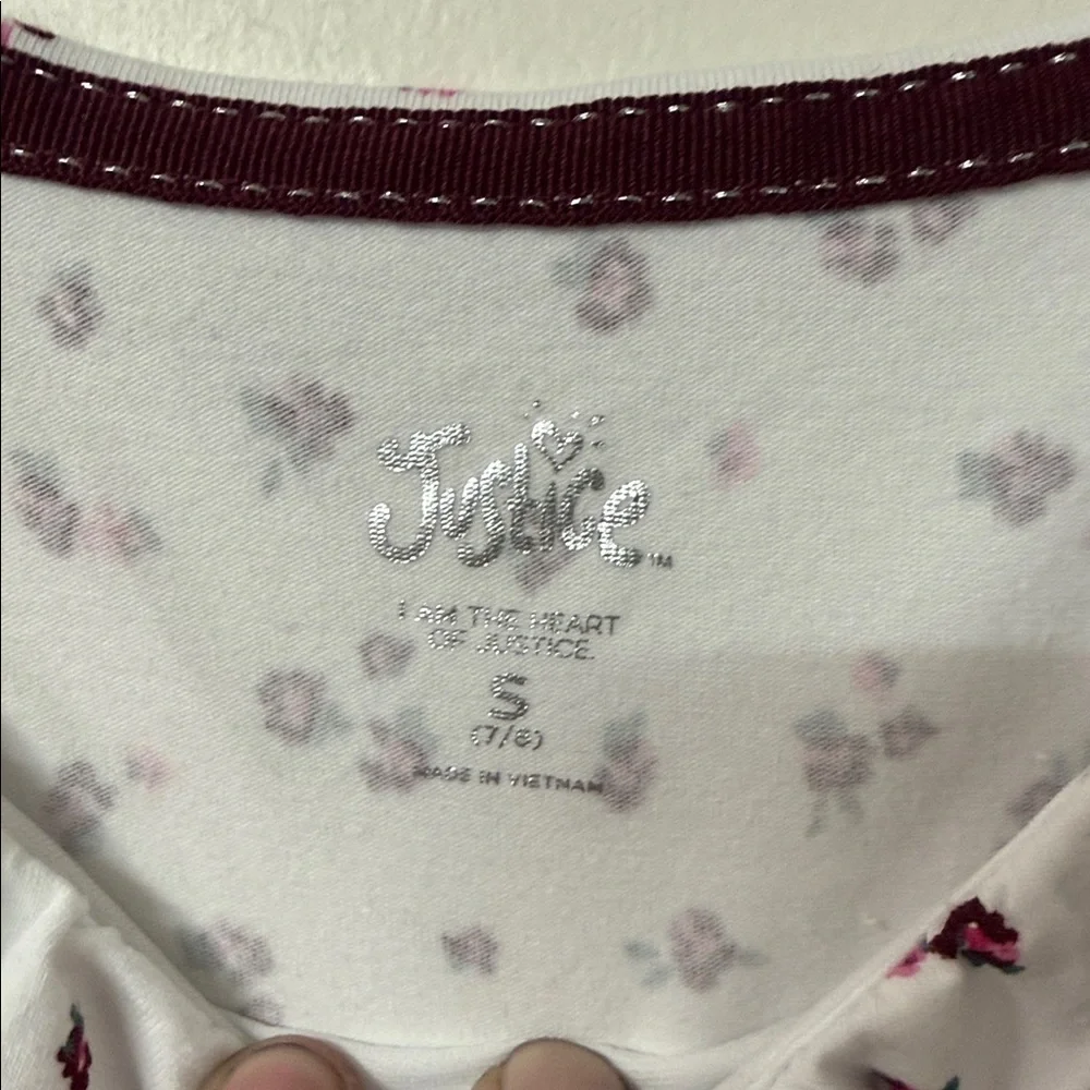 Justice White Crop Top with Pink & Burgundy Floral Print